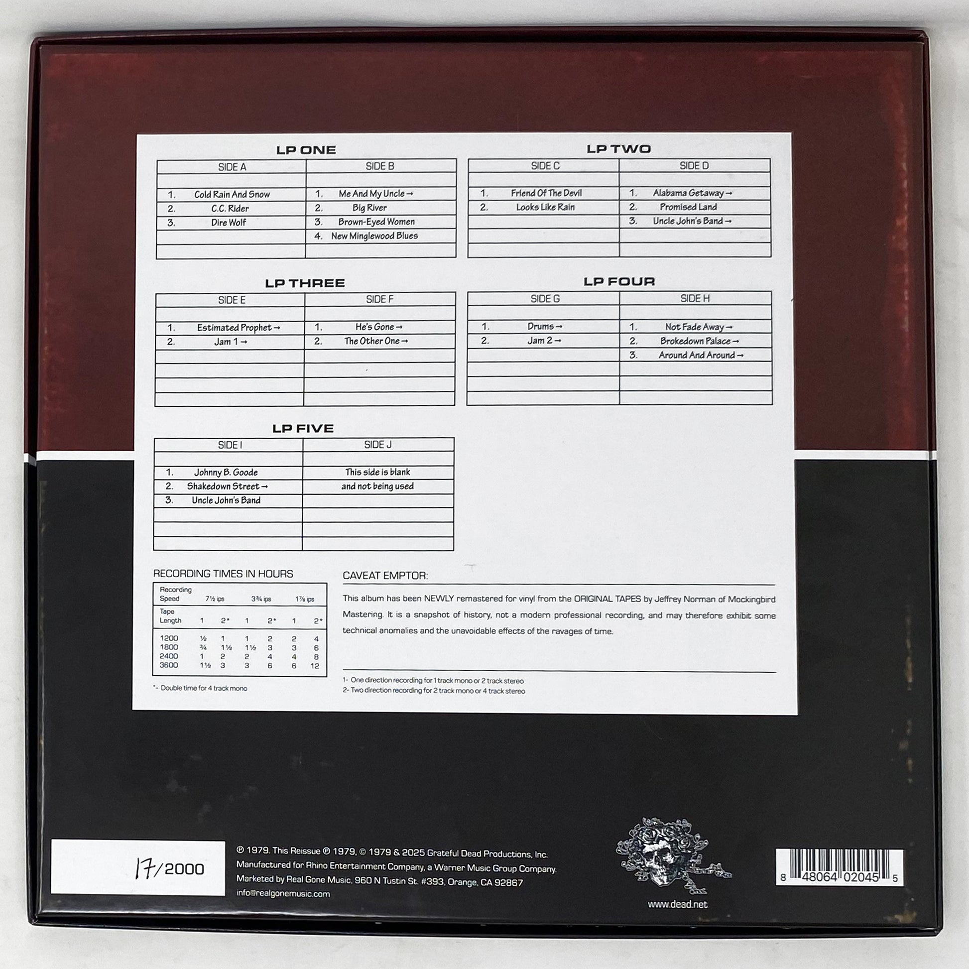 GRATEFUL DEAD: Dick’s Picks Vol. 5—Oakland Auditorium Arena 12/26/79 (Limited, Hand-Numbered 180-Gram Black Vinyl 5-LP Edition)
